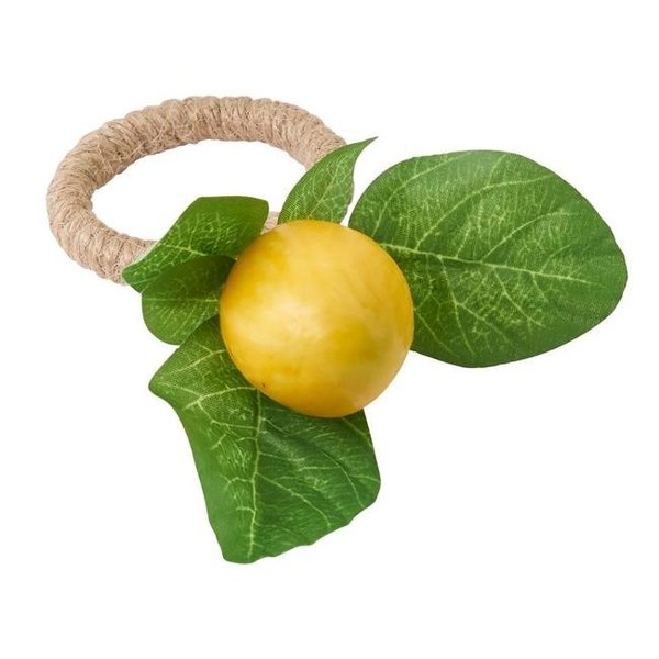 Saro Lifestyle SARO NR258.Y Lemon Design Napkin Ring Holders  Yellow - Set of 4 NR258.Y